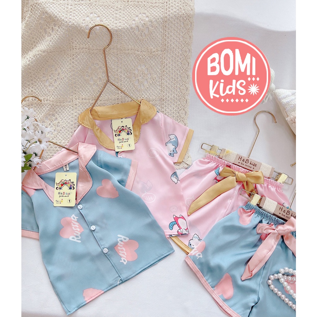 [ 15kg - 27kg ] Bộ Mặc Nhà Pijama Lụa Cao Cấp Tay Ngắn - Chất Liệu Lụa mềm Mịn Thoáng Mát