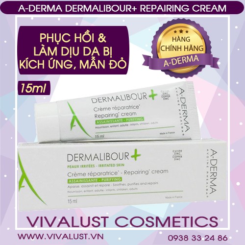 Kem Dưỡng A-DERMA Dermalibour+ Repairing Cream (15ml) - Phục Hồi Và Làm Dịu Da Bị Kích Ứng, Ngứa, Mẫn Đỏ