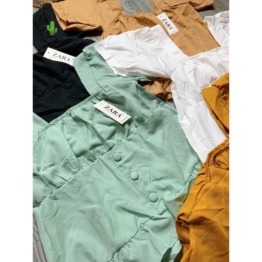 áo kiểu bẻo đính nút cổ vuông ngắn tay