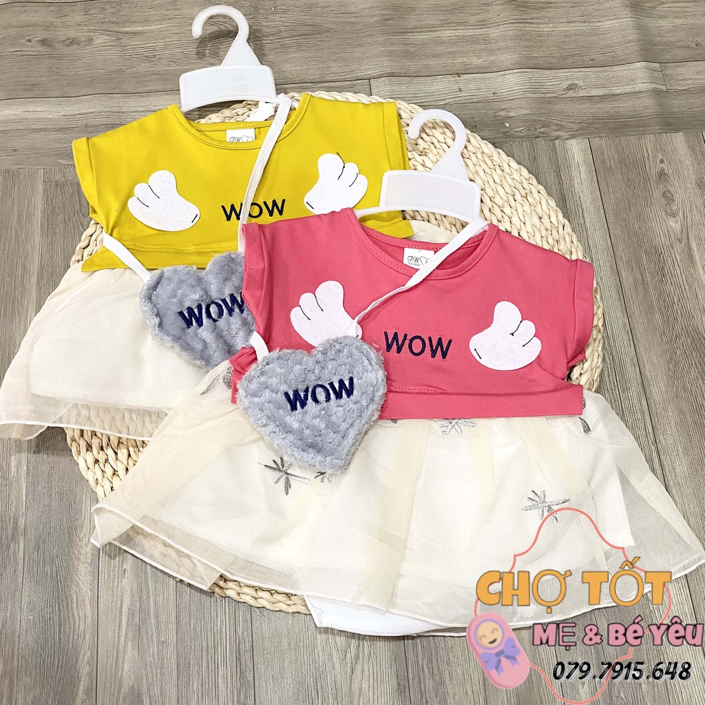 Đầm thun giả yếm phối voan mềm kèm túi bé gái (4-10kg)