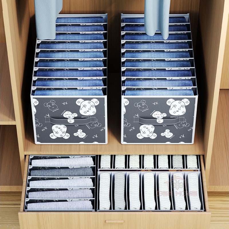 Hộp Vải Đựng Quần Áo Chia Ngăn Gấp Gọn - BEEHOME - Hộp Đựng Đồ Lót Vớ Tất Tiện Dụng Có In Họa Tiết Sắc Nét Dễ Vệ Sinh
