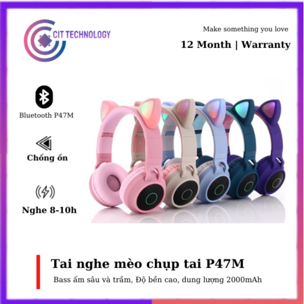 ❀™✤Tai nghe Bluetooth mèo P47M, hỗ trợ mic đàm thoại, pin dung lượng lớn, âm Bass mạnh mẽ, bảo hành 12 tháng.