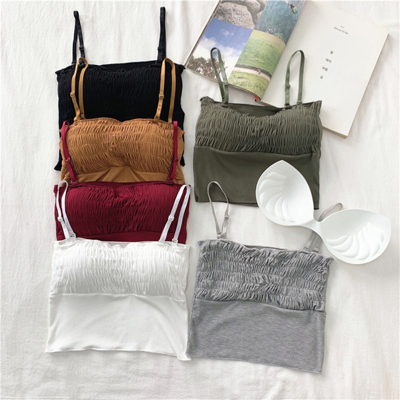 Áo 2 dây có mút đệm thiết kế nhún bèo ngực thời trang nữ quyến rũ