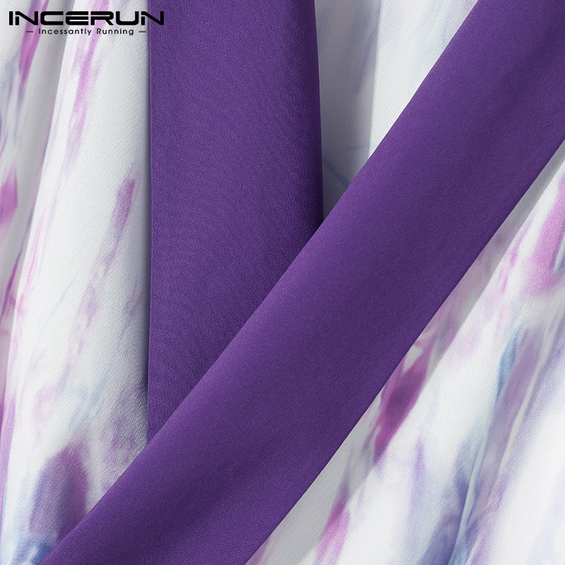 INCERUN Bộ Áo Liền Quần Sát Nách Dáng Rộng Nhuộm Màu Độc Đáo Phong Cách Phương Tây Thời Trang Cho Nam