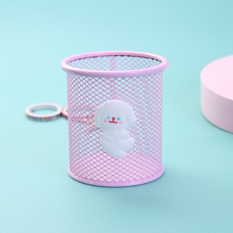 Hộp đựng bút để bàn bằng kim loại tròn nhiều hình cute dễ thương