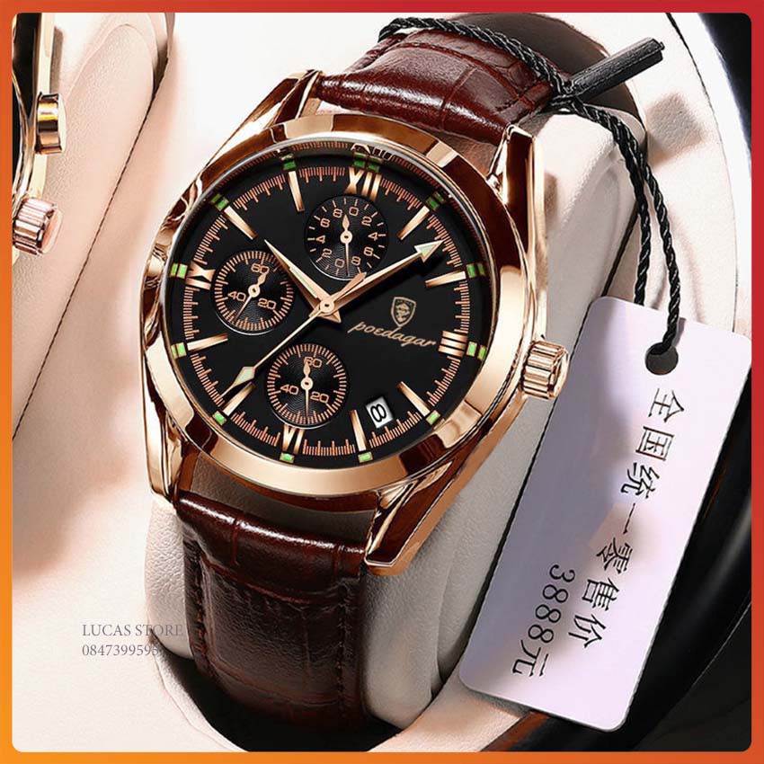 Đồng hồ nam dây da poedagar đẵng cấp sang trọng 2021, đồng hồ chống nước siêu bền ,DH04A -Lucas shop
