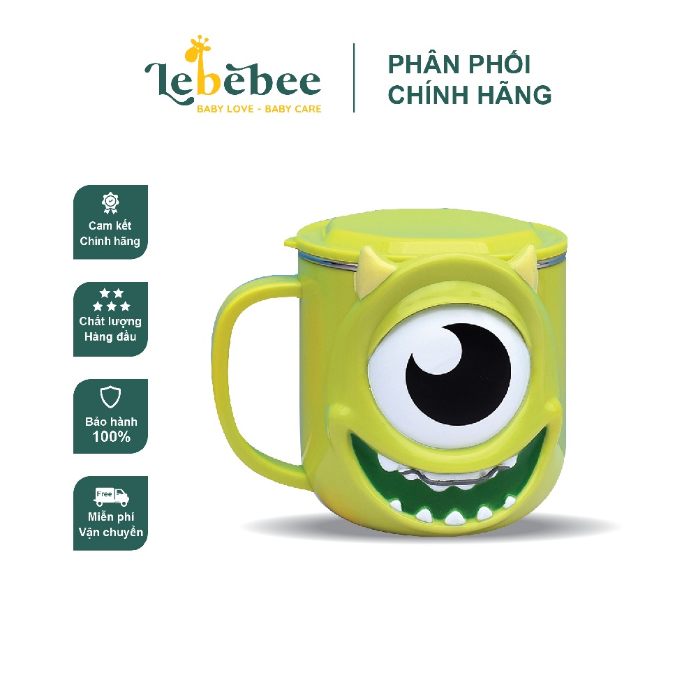 Cốc uống nước inox có nắp họa tiết 3D Disney cho bé - Lebebee