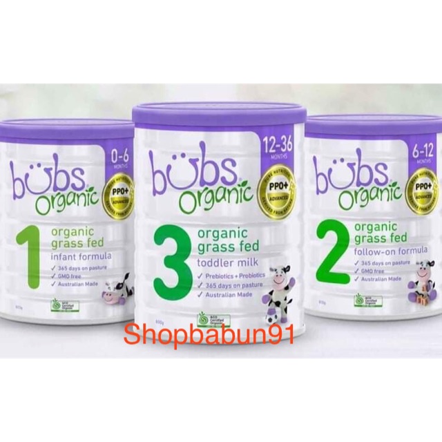 Sữa bò Bubs Organic nội địa úc số 1.2.3 800gr date t2/2022