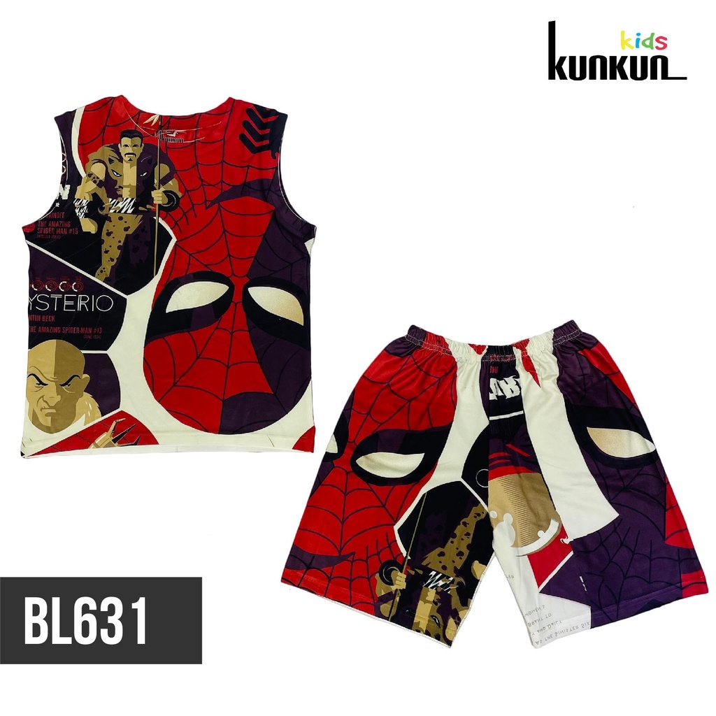 Quần áo trẻ em KUNKUN BL631 hình người nhện spiderman đỏ size đại từ 10-60kg - Bộ ba lỗ bé trai thun lạnh thoáng mát