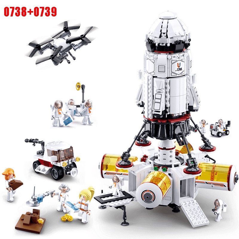 Sluban Explore Star Trek International Space Station Rover Car Rocket Air Plane Space Base Children Building Block 0731