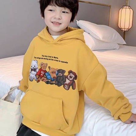 Áo hoodie unisex CON XINH form rộng nỉ nam nữ NHỮNG CHÚ GẤU thời trang thu đông cho trẻ em từ 4 đến 8 tuổi