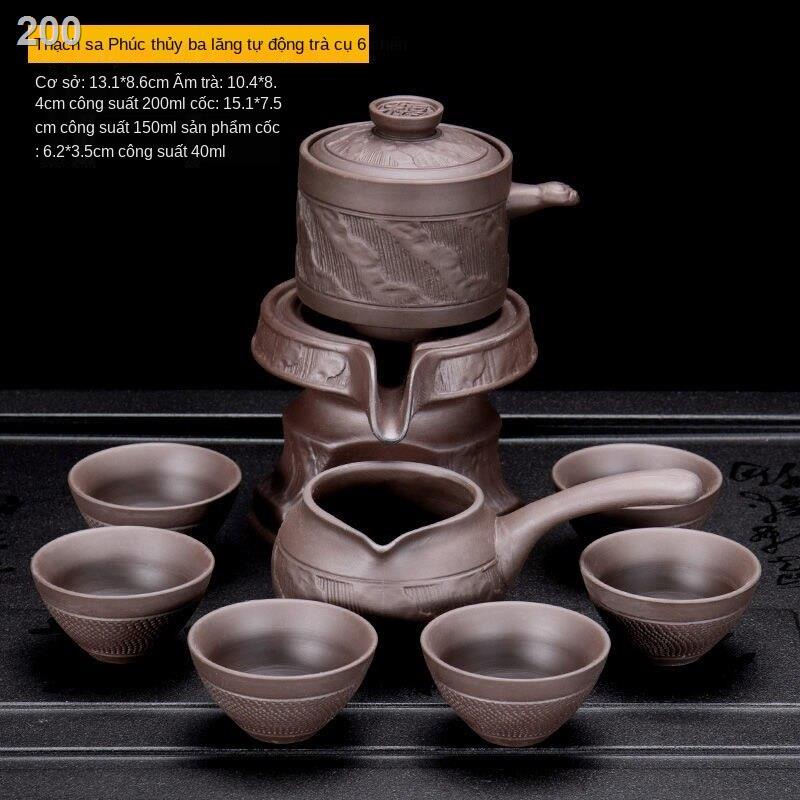 【hàng mới】Bộ pha trà tự động Zisha hộ gia đình retro bán đầy đủ máy làm ấm lười biếng Kung Fu Trung Quốc cối xay bằng đá