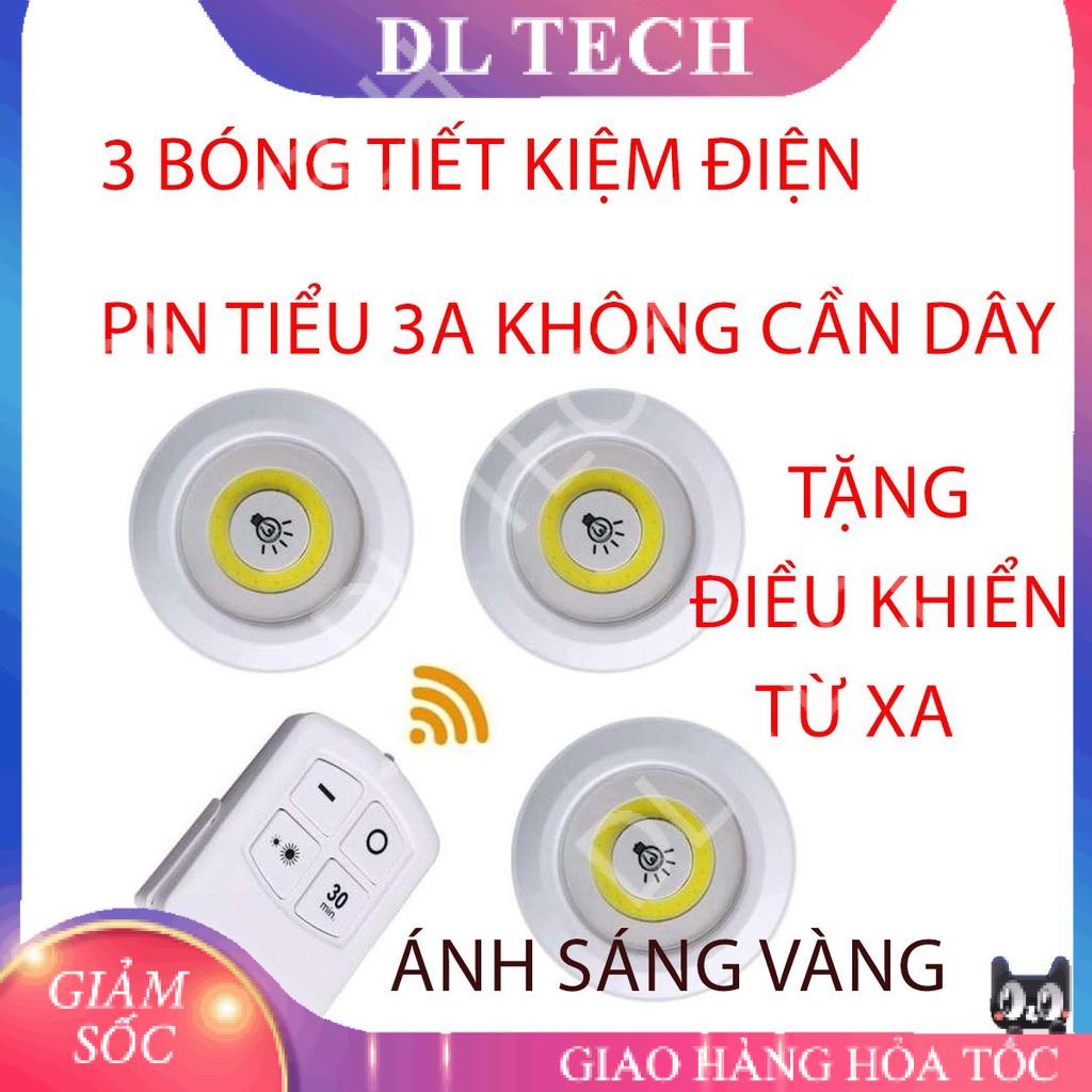 Bộ 3 bóng mini Điều khiển từ xa ánh sáng vàng Đèn led dán tường thông minh treo cầu thang phòng ngủ tủ GY13 DL TECH