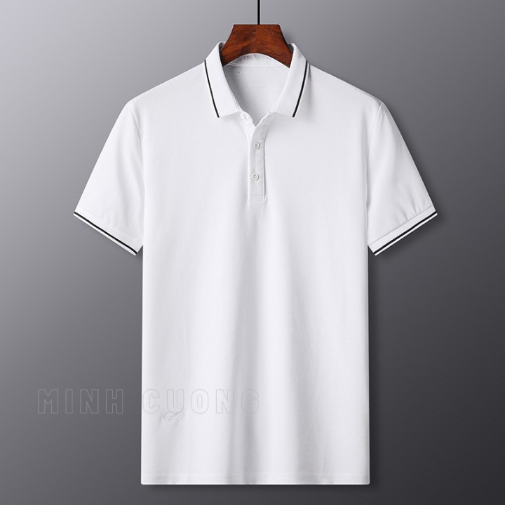 Áo Thun Polo Nam Chất cotton co giãn, Cổ Bẻ Màu Trắng