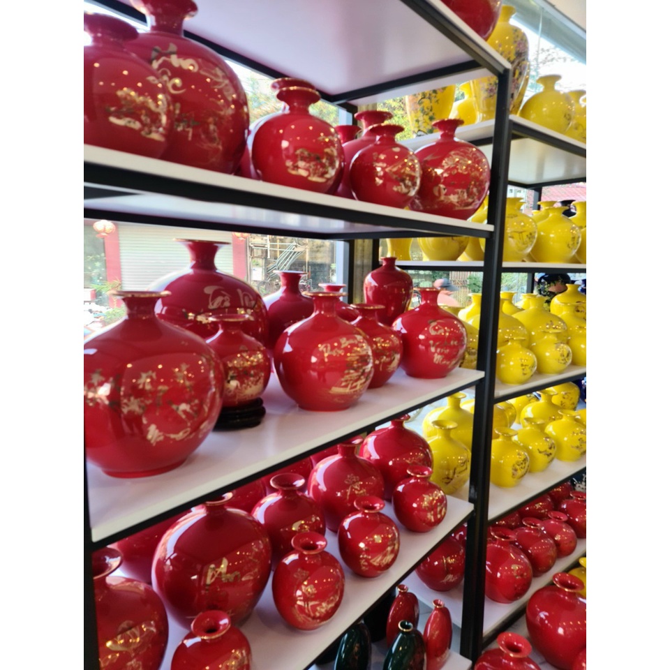 Bình hút lộc hoa Sen dát màu đỏ,Gốm sứ bát tràng cao cấp,Trang trí nhà cửa,decor,tặng tân gia,khai trương