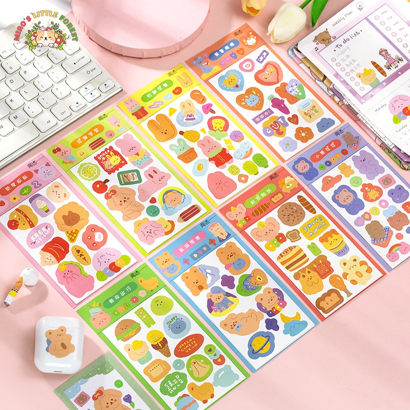 Sticker gấu thỏ cute phong cách Hàn sticker 2 tấm Wenshu | MST397