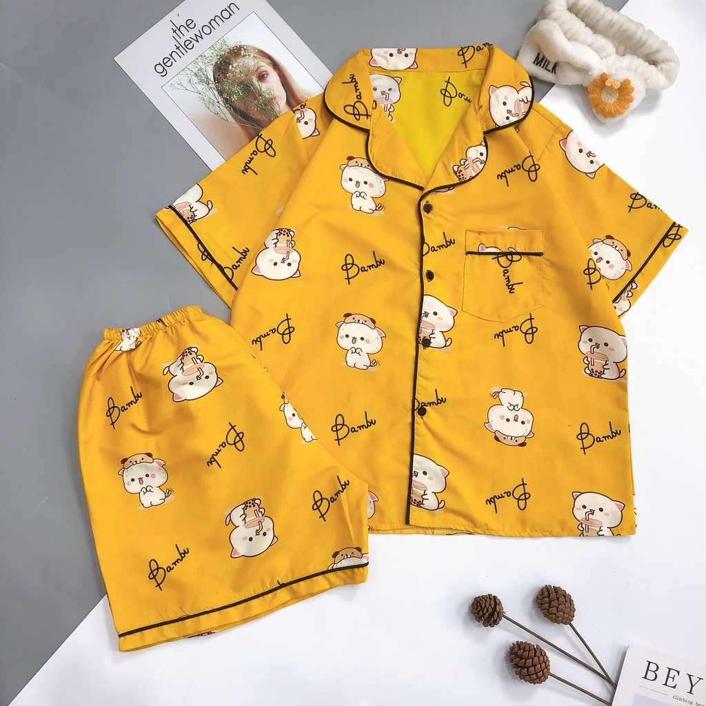 Đồ bộ nữ pijama mặc nhà, bộ ngủ dễ thương quần cộc áo cộc chất vải thô hàn mềm cho mùa hè PJMCOC05