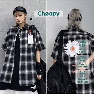 Sơ mi kẻ caro cộc tay unisex nam nữ hoa cúc