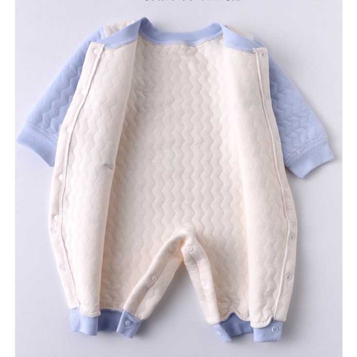 Body trần bông không viền đường may hàng Quảng Châu Bodysuit liền thân dài tay cài giữa 3 lớp dày ấm cho bé trai bé gái
