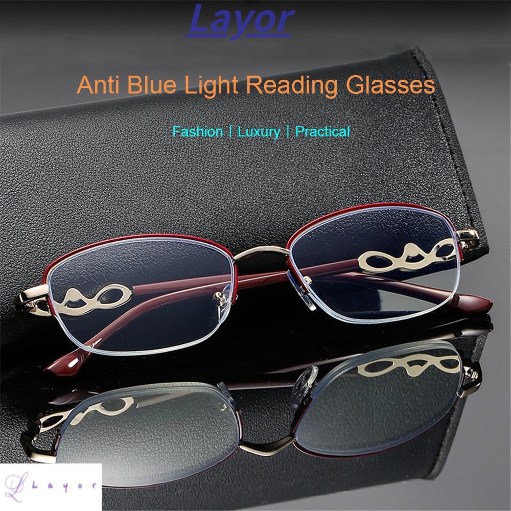 💜LAYOR💜 Luxury Anti Blue Light Reading Glasses Radiation Protection Metal Frame Eyewear Presbyopic Eyeglasses Anti-UV Women Fashion Transparent Anti-fatigue Computer...