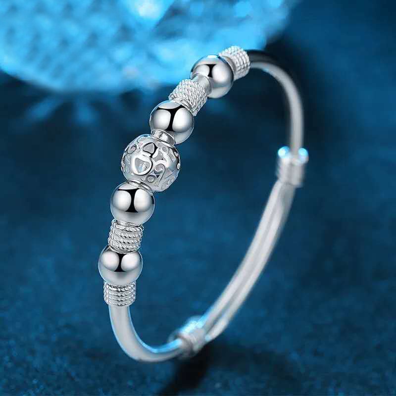 Vòng Tay Xâu Hạt May Mắn Màu Bạc Đơn Giản Có Thể Điều Chỉnh Độ Dài Thời Trang