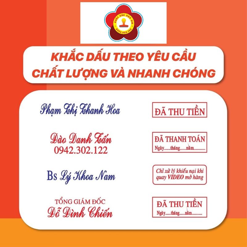 Khắc Con Dấu Tên Rõ Nét, Bền Đẹp. Mộc Tên, Dấu 1-2 Dòng Theo Yêu Cầu