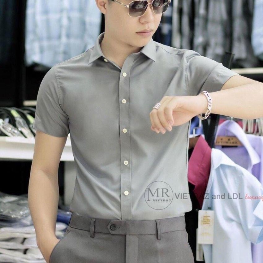 Áo sơ mi nam trơn tay ngắn chất vải lụa cao cấp đẹp giá rẻ TAKA 22 | BigBuy360 - bigbuy360.vn
