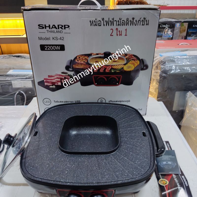 Nồi Lẩu_ Nướng Đa Năng 2 trong 1 SHARP - KS42 công suất 2200w hàng chính hãng bao lỗi đổi