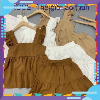 Bộ đũi mặc nhà nữ mùa hè áo dây cộc tay Cánh Tiên quần giả váy sang chảnh xinh đẹp thời trang - B387