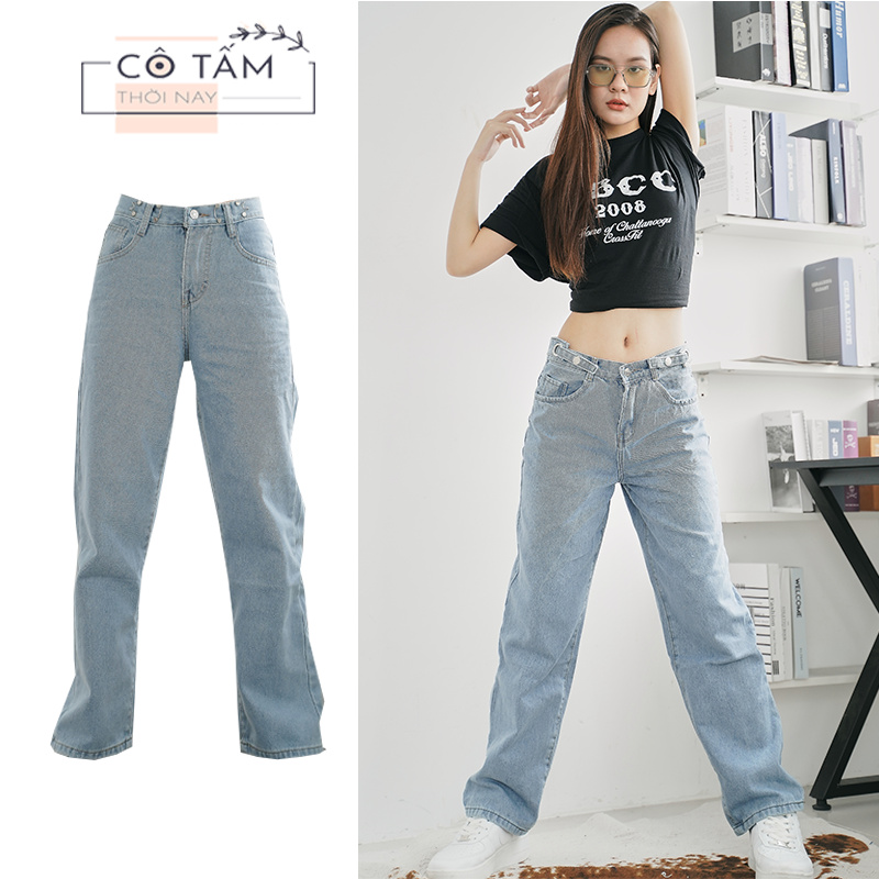 Quần Jean Nữ Ống Rộng, Khuy Bấm Eo điều chỉnh linh hoạt, phong cách dạo phố, Quan bò nữ Ulzzang Unisex, Quần Baggy Nữ | BigBuy360 - bigbuy360.vn