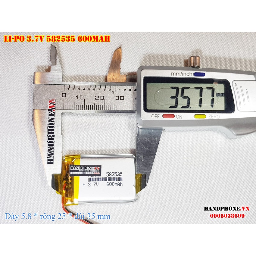 Pin Li-Po 3.7V 600mAh 582535 (Lithium Polymer) 3 dây (3 Pin) cho Camera Hành Trình, Giám Sát, loa Bluetooth, định vị GPS