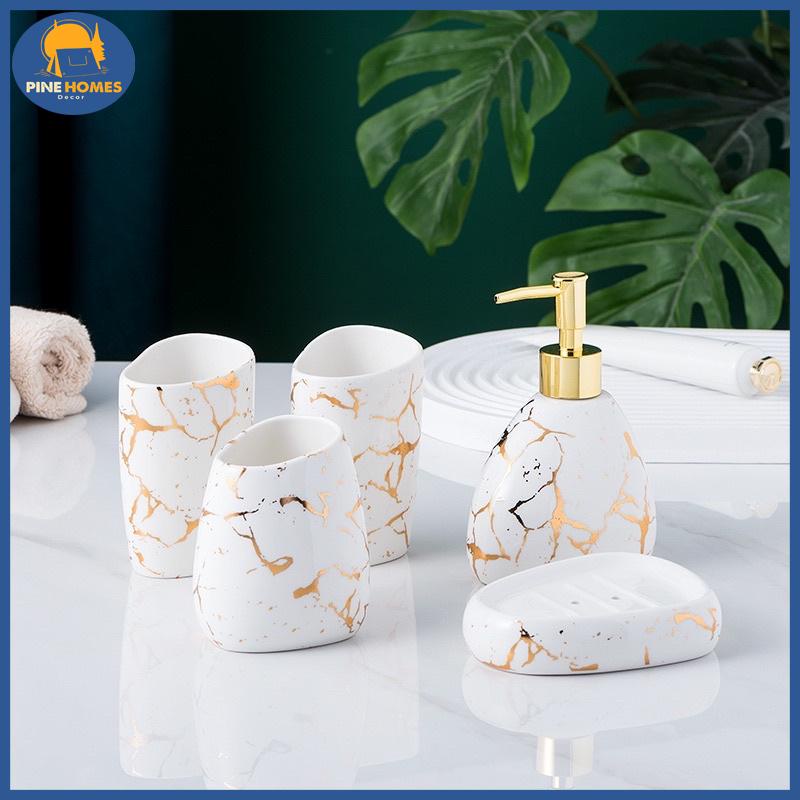 Bộ Đồ Dùng Nhà Tắm Gốm Sứ Vân Vàng 6 Món Sang Trọng