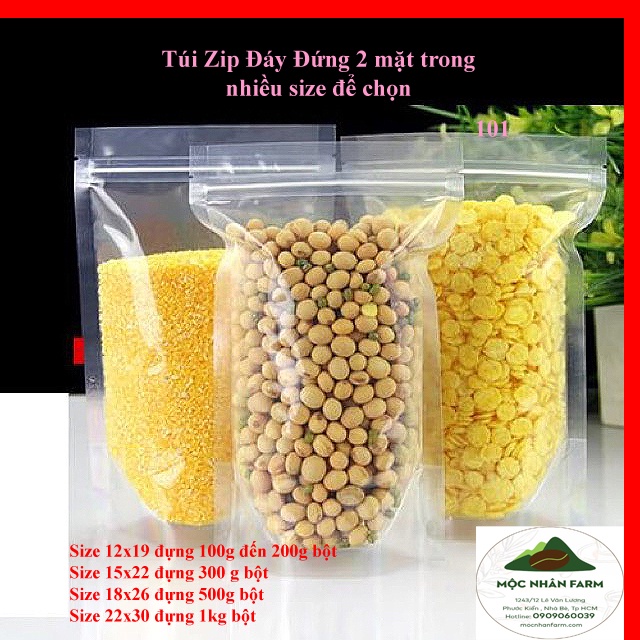 Túi zip Đáy đứng - 2 mặt trong đụng thực phẩm - /size - Mộc Nhân Farm