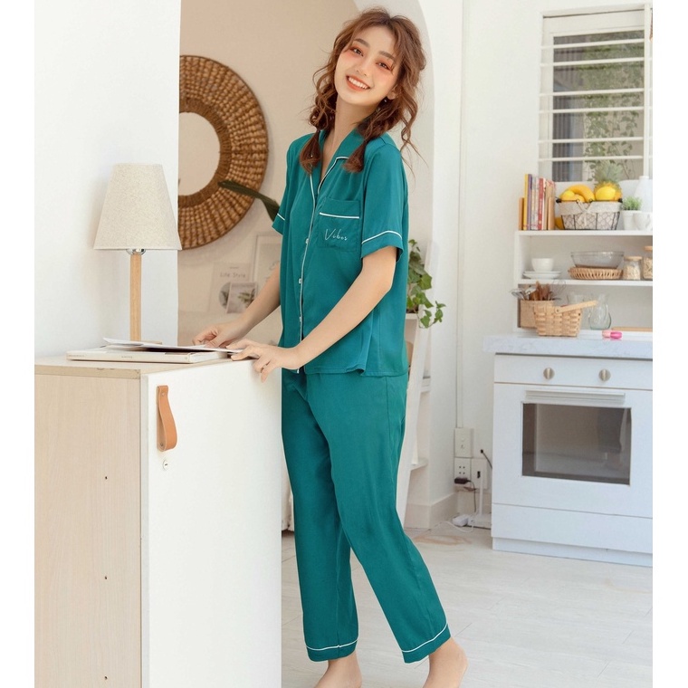 Bộ Pijama dài lụa cao cấp VIBES Teal Long Py Set