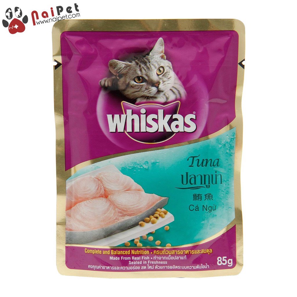 Thức Ăn Dinh Dưỡng Cho mèo Pate Vị Cá Biển Cá Ngừ Cá Thu Cá Hồi Gà Whiskas Gói 80g