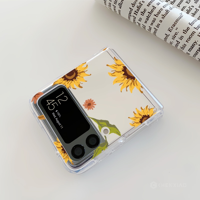 Bao Da Điện Thoại Nắp Gập Cứng Trong Suốt Họa Tiết Hoa Hướng Dương Thời Trang Cho samsung galaxy z flip 4 5g samsung z flip