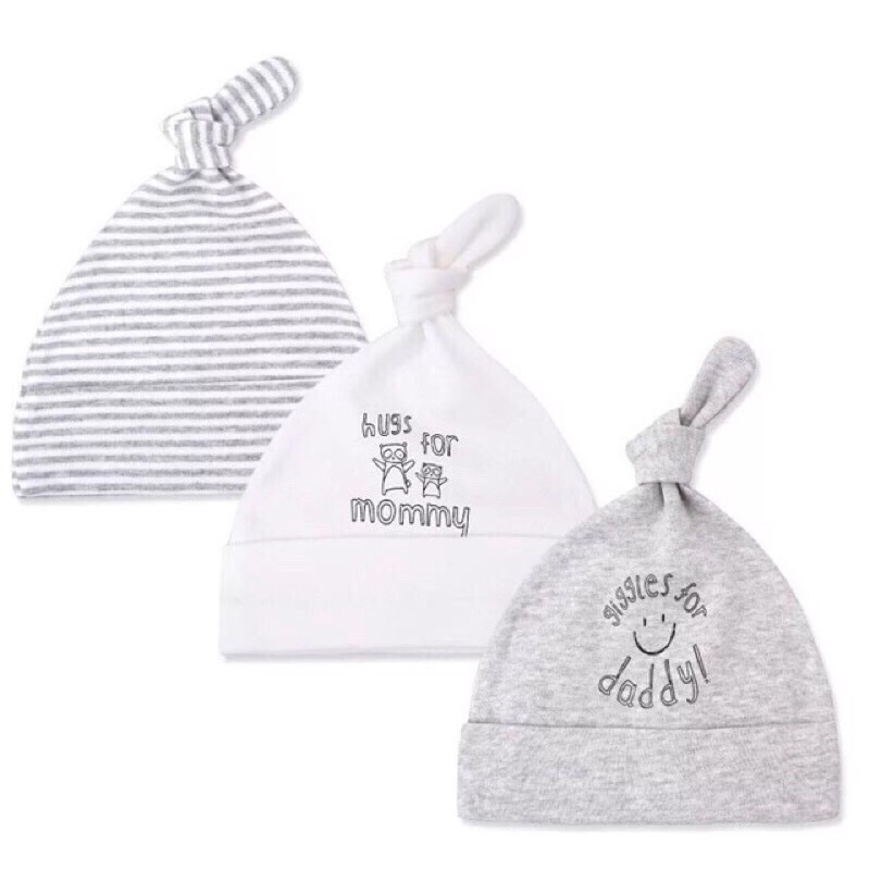 Set 3 mũ cotton sơ sinh Momcare cho bé trai,bé gái từ 0-6m