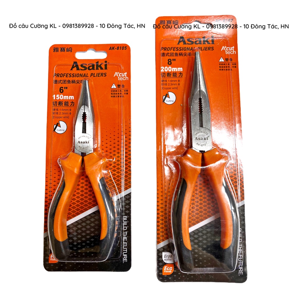 Kìm Asaki Cam Đen tay dày các cỡ