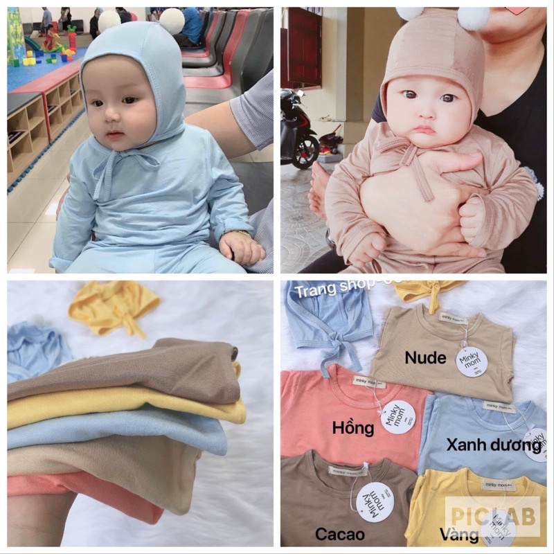 Bộ Minky Mom Cho Bé 💖 Bộ Mũ Tai Thỏ Minky Mom Cho BéTrai Bé Gái - Chất Thun Lạnh Cao Cấp Siêu Mềm Mịn Mát ( bông)