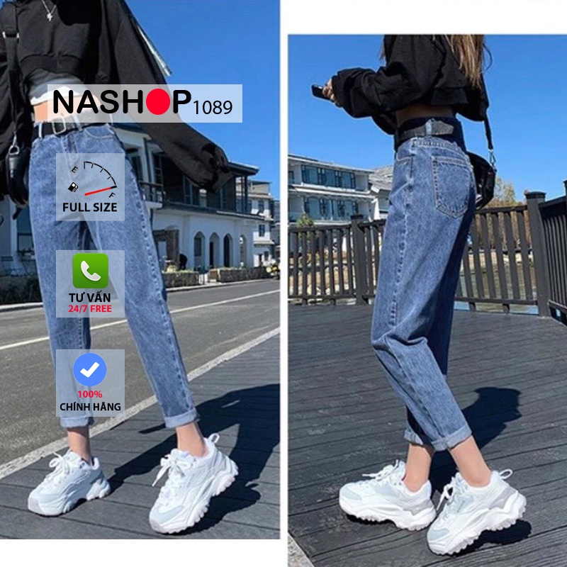 Quần jean bò baggy nữ cạp cao hàng Quảng Châu phong cách Hàn Quốc sành điệu style năm 2021 | BigBuy360 - bigbuy360.vn