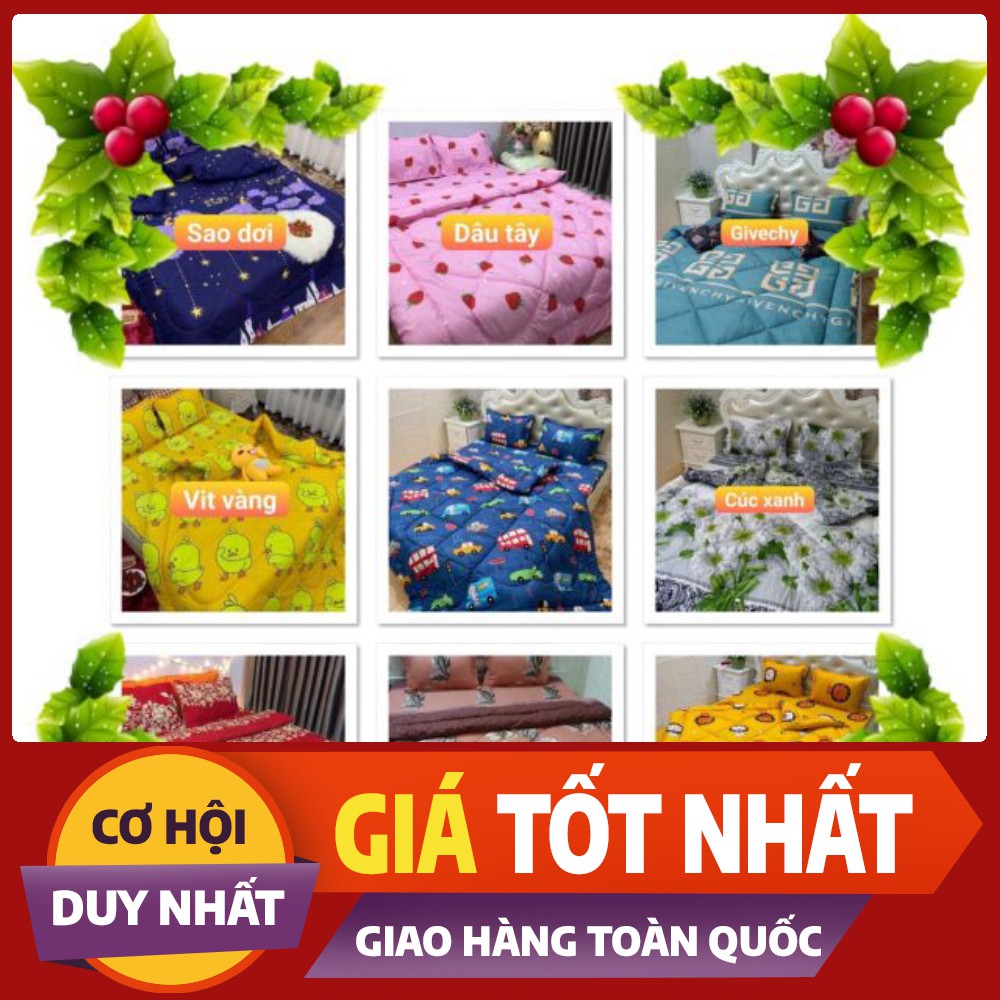 Trọn bộ 5 món ga gối chăn phao poly cotton có ruột bông dày loại 1( chát chọn mẫu)