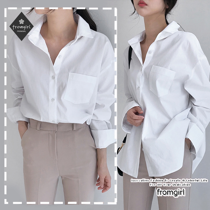 Áo Sơ Mi Nữ Tay Dài Dáng Rộng Phong Cách Hàn Quốc
