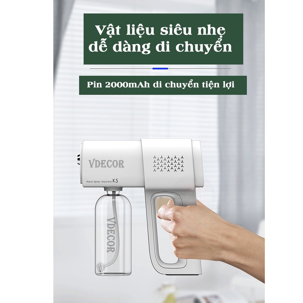 Máy Khử Khuẩn Vdecor cầm tay phun cồn khử khuẩn có tích pin có thể di chuyển tiện lợi