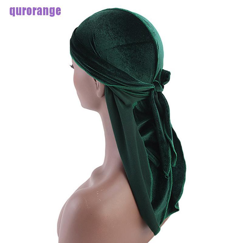 qurorange Men Women Velvet Durag Turban Cap Chemo Bandana Hats Pirate Headscarf UJS