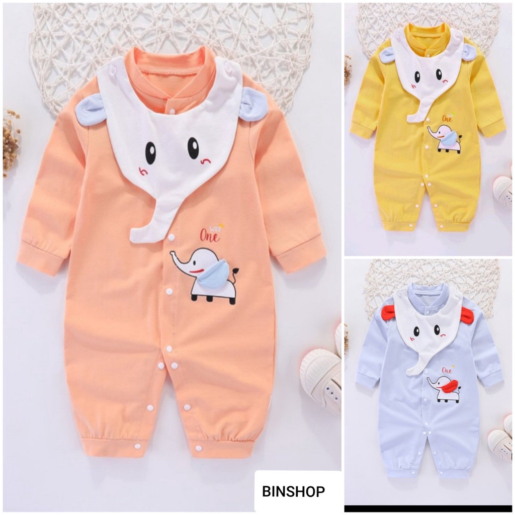 Body Dài tay cho Bé Trai Bé Gái mẫu quần áo trẻ em hình thú kèm mũ chất Cotton xịn mịn từ 3-12kg