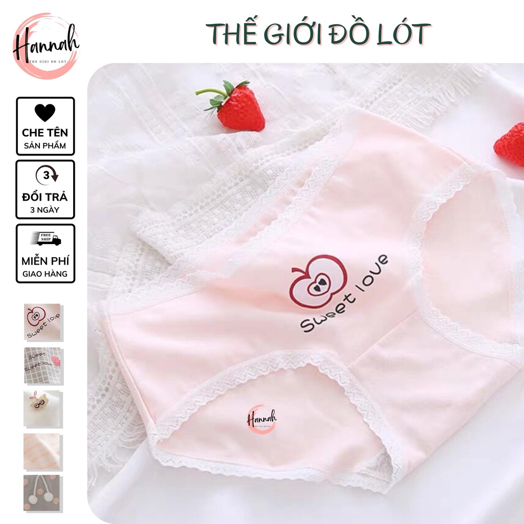Combo 5quần lót cotton nữ HANNAH SECRET quần chip cotton cao cấp kháng khuẩn họa tiết quả táo xinh xắn dễ thương QL0728