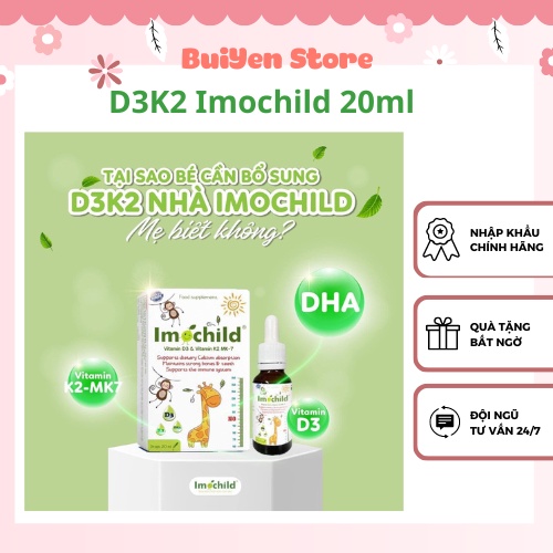 Vitamin D3K2 Imochild có DHA hỗ trợ bé phát triển chiều cao, trí não-dùng cho trẻ sơ sinh