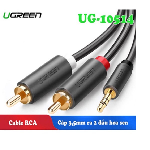 Dây cáp Audio 3.5mm ra 2 dài 10m đầu RCA (Hoa sen) UGREEN AV116 - Hàng chính hãng