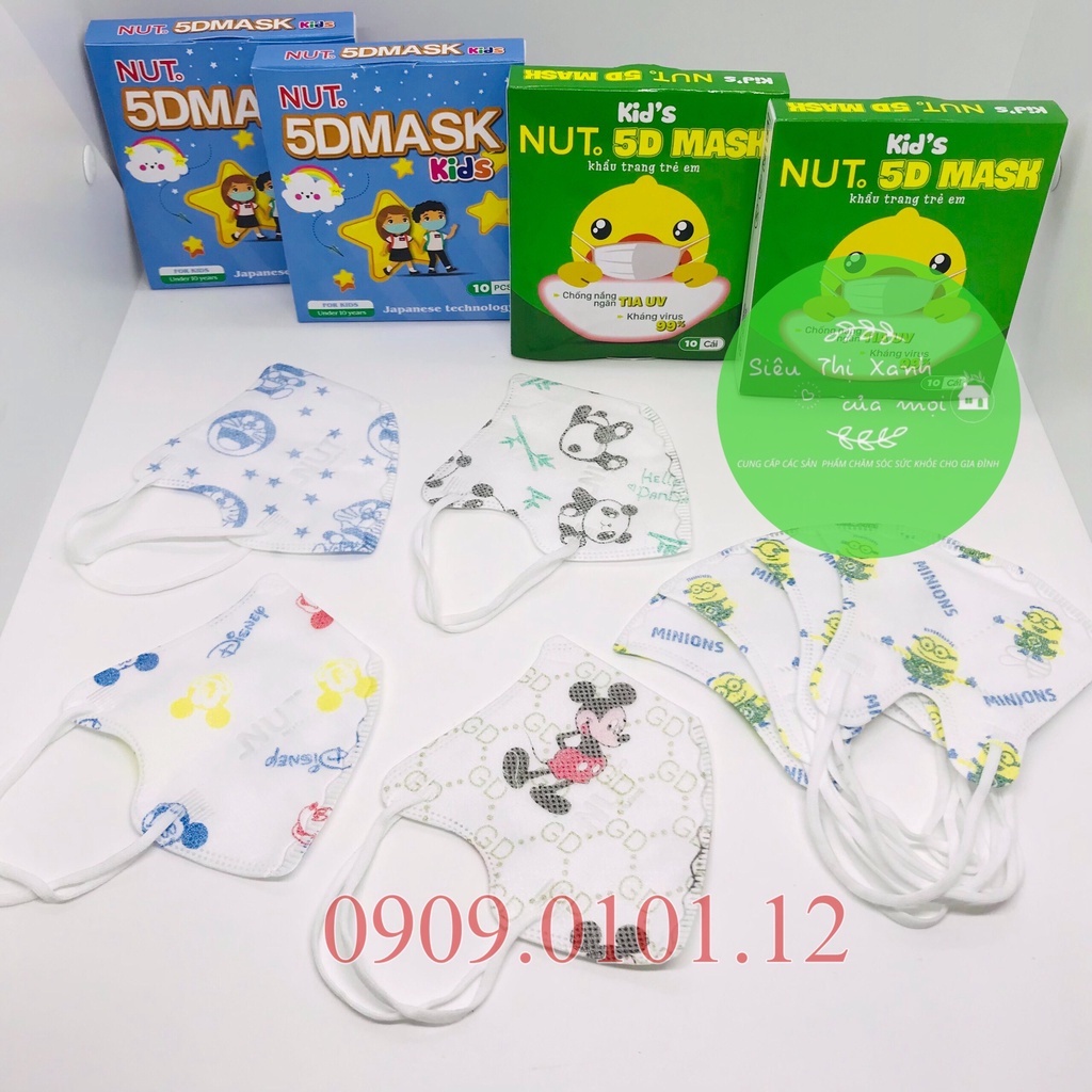 Khẩu trang em bé 5d thương hiệu Nut - Phương Tuyến chính hãng, 5d mask cho bé từ 1 - 3 tuổi