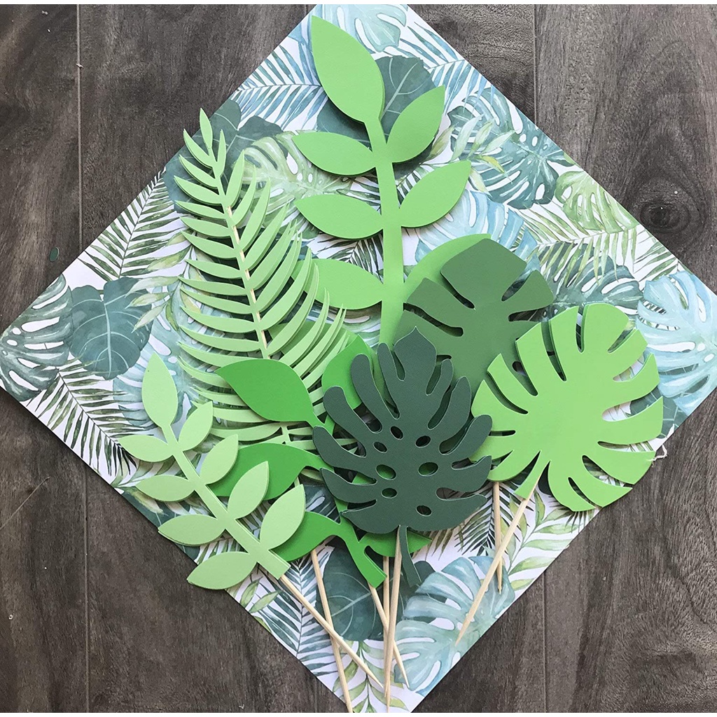 Set 7 Que Cắm Trang Trí Bánh Lá Cây Nhiệt Đới